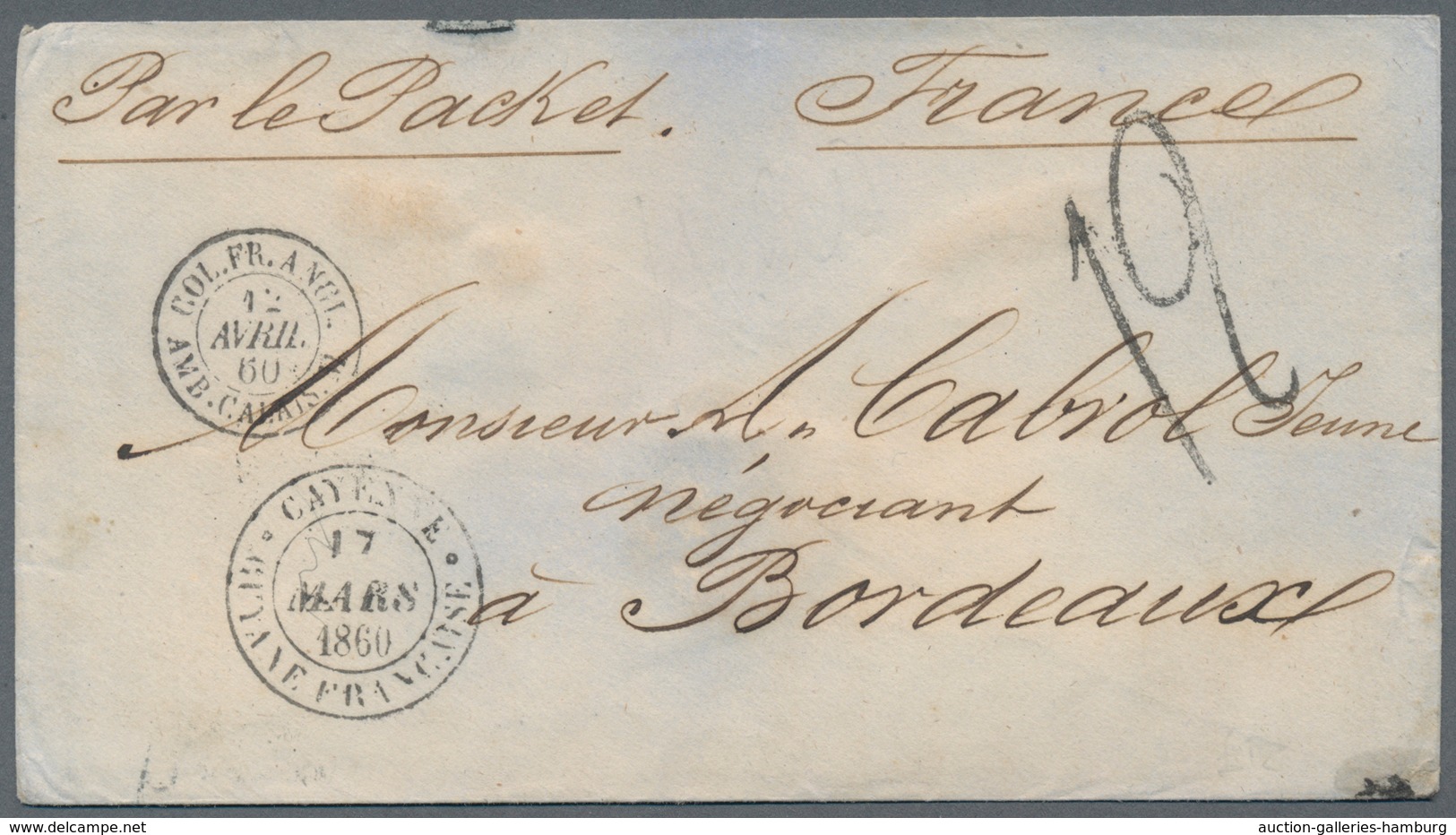 Französisch-Guyana: 1860, Envelope With Double Circle "CAYENNE - GUYANE FRANCAIS" Sent "Par Le Packe - Covers & Documents