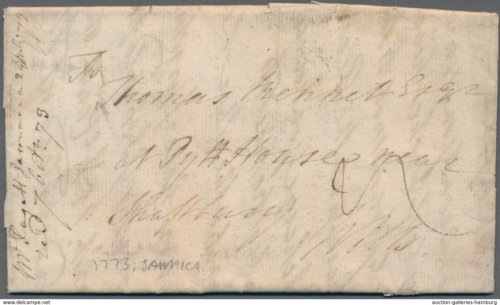 Jamaica: 1773 (24 July) Entire Letter From Jamaica To Shafbury, Wiltshire With '5/OC' Bishop Arrival - Jamaica (1962-...)