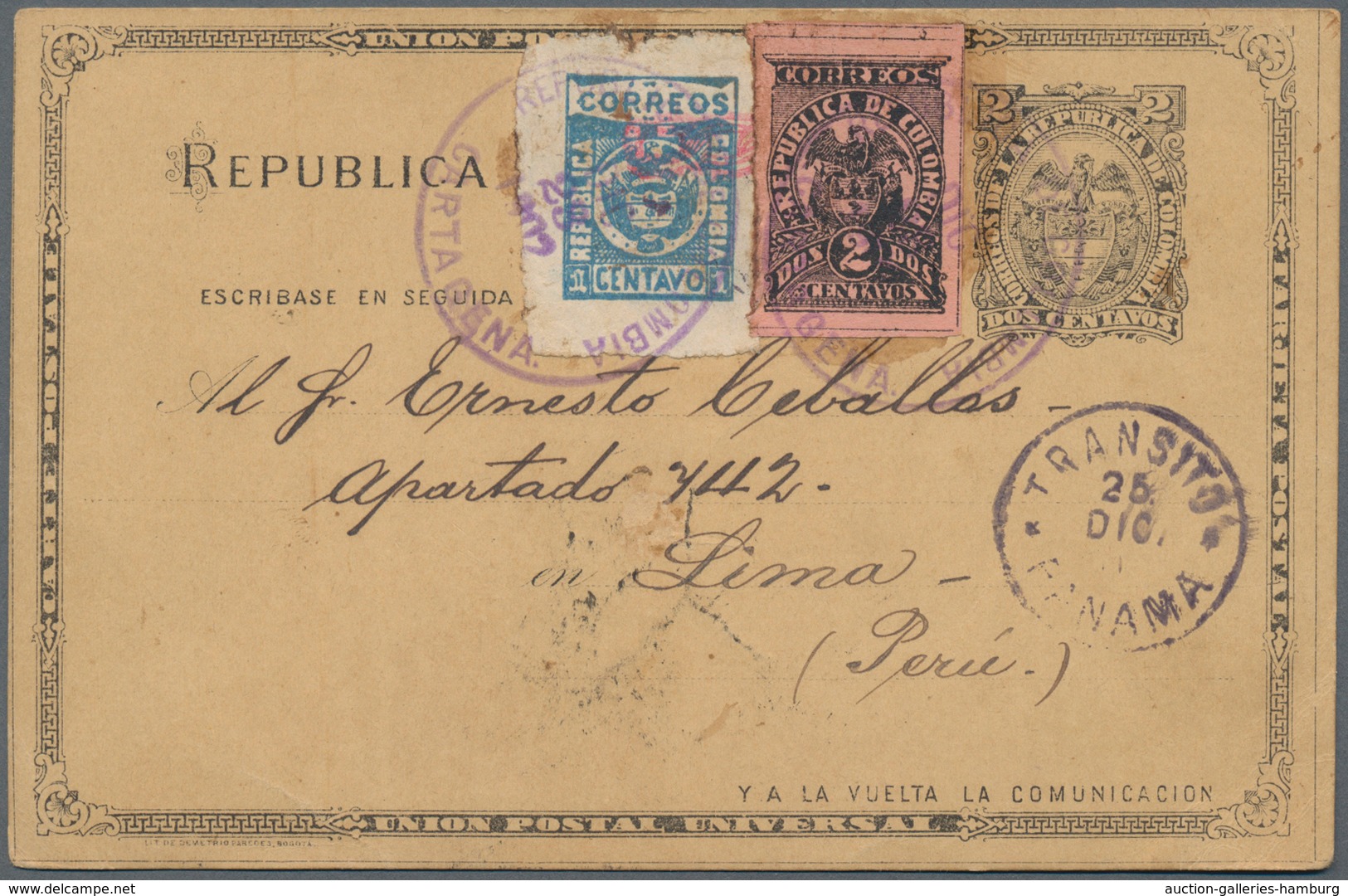 Kolumbien: 1902, 2 C Postal Stationery Card, Uprated With Cartagena Provisional Stamp 1 C Blue, Roul - Colombia