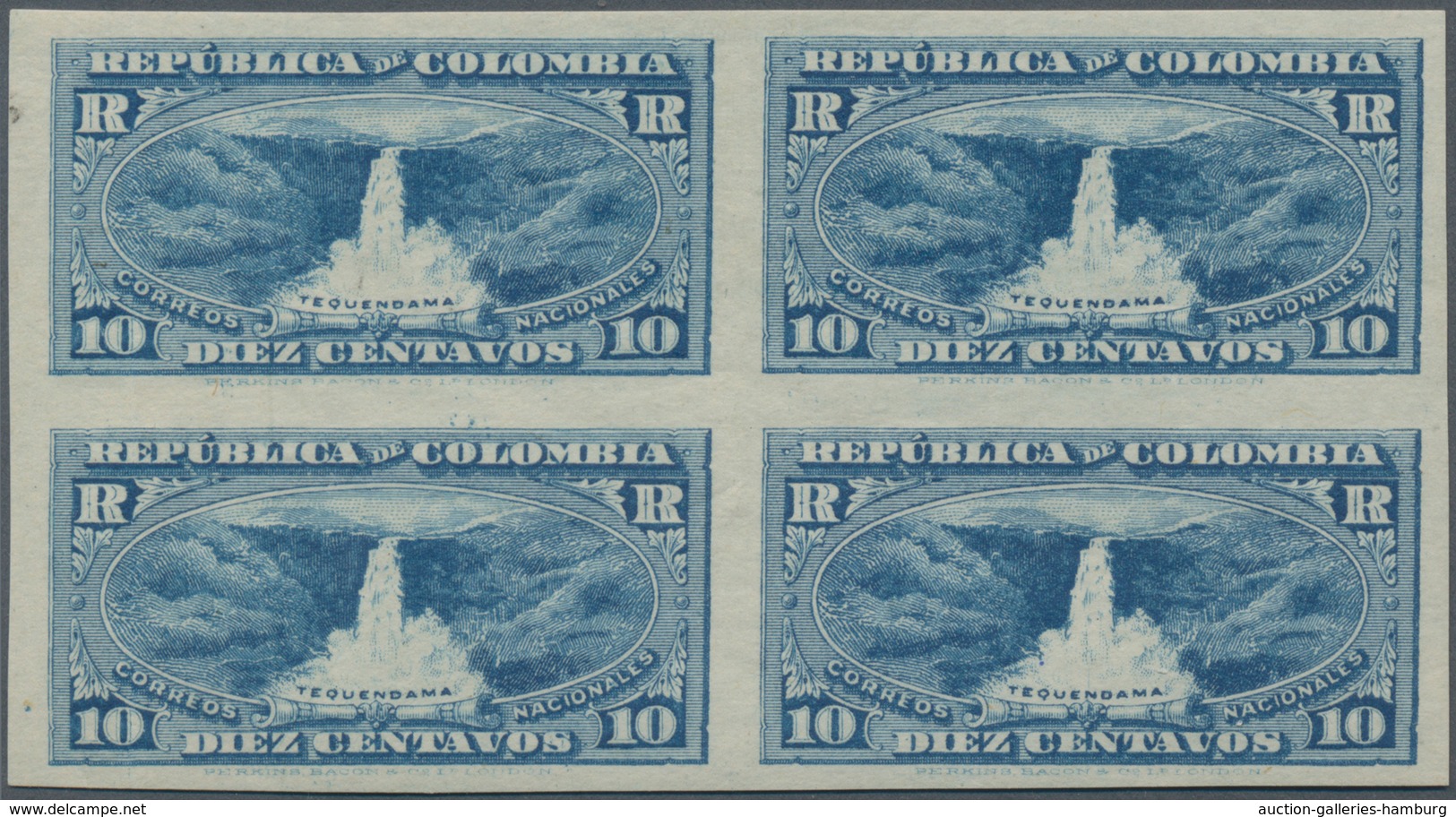 Kolumbien: 1917, 10 C Blue Imperforated In Block Of Four Mint Never Hinged, Left Two Stamps With Ver - Colombia