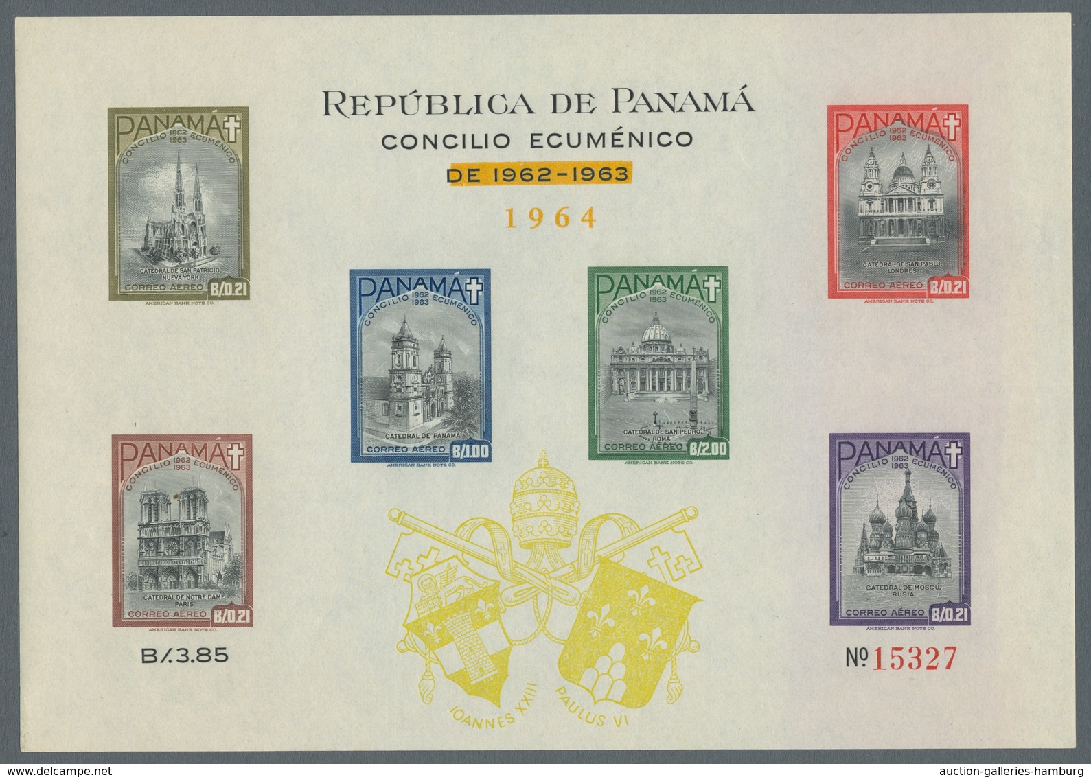 Panama: 1964, "Vatican Council, Greenish-yellow Overprint", MNH Souvenir Sheet In Very Good Conditio - Panamá