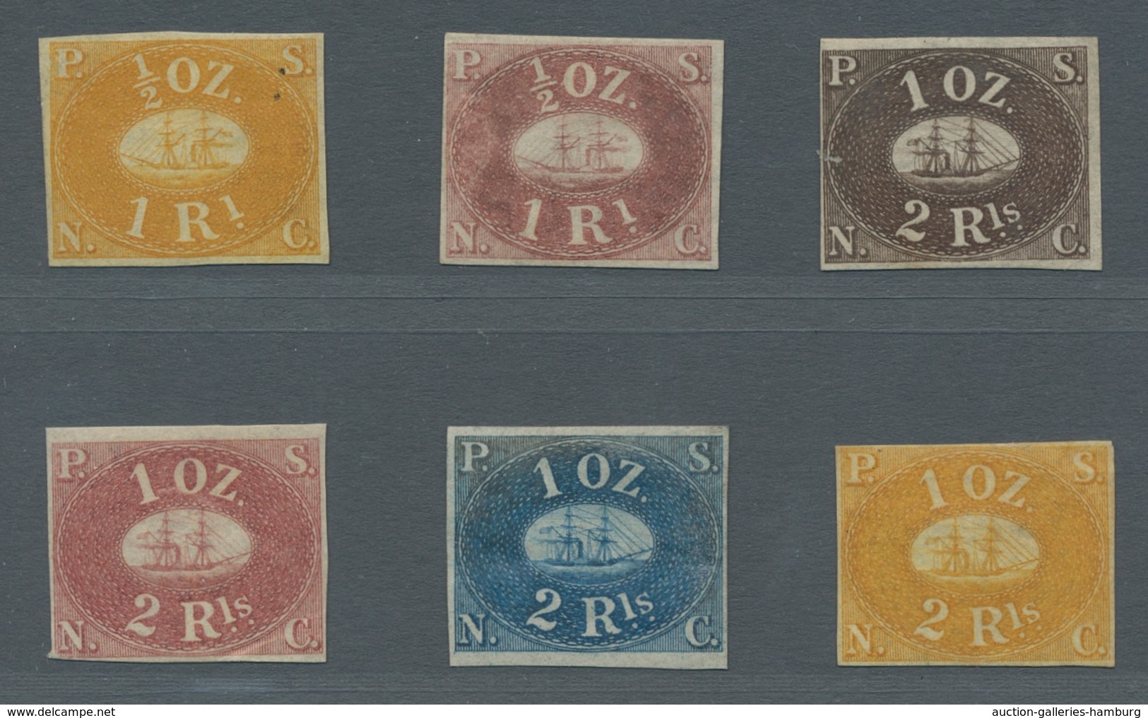 Peru: 1857, "Pacific Steam Navigation Company", Eight Unused Proofs In Good/very Good Condition, Par - Peru