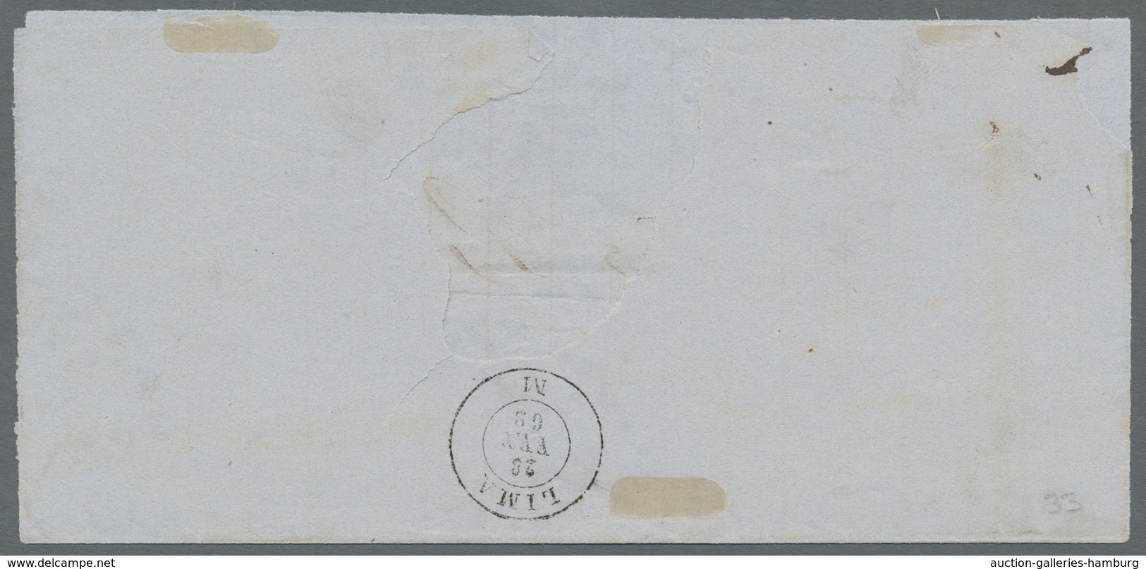 Peru: 1858, "1 Pes. Wappen", Farbfrischer Vollrandiger Wert Mit Klarem TRUX. Auf Behördenbrief, Fran - Perú