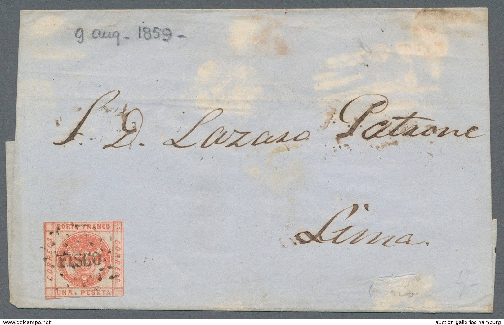 Peru: 1858, "1 Pes. Wappen", farbfrischer vollrandiger Wert mit klarem TRUX. auf Behördenbrief, Fran