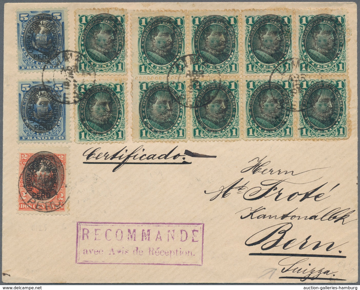 Peru: 1896, Registered Letter With Return Receipt Request From LIMA To Berne. Franked With Interesti - Peru