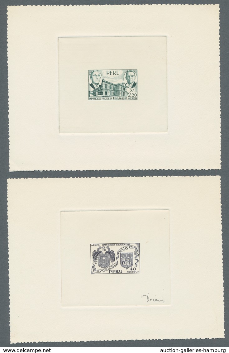 Peru: 1957, "French Exhibition Lima Each As Epreuves", Four Pieces In Perfect Condition, Two Of Them - Peru