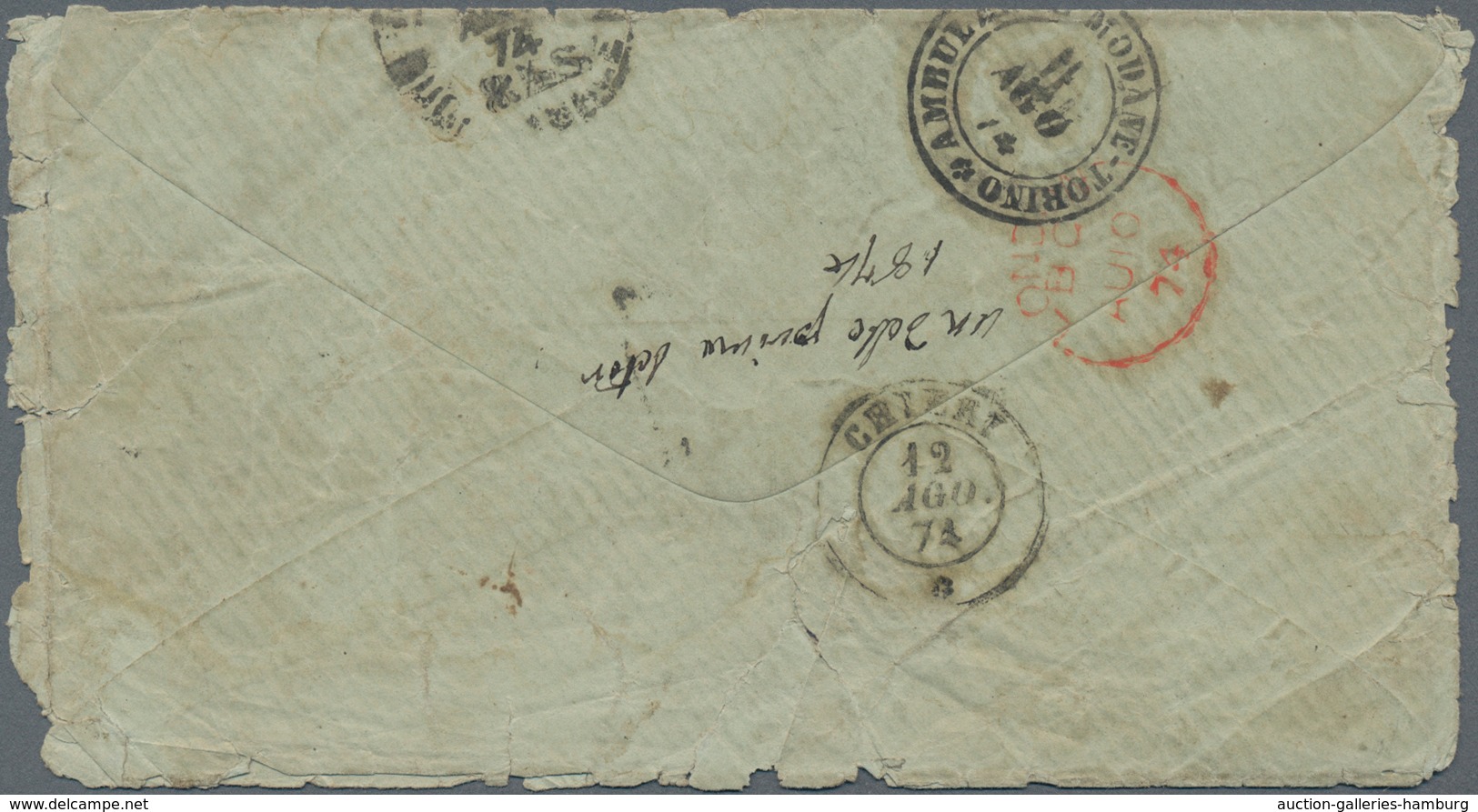 Uruguay - Besonderheiten: 1874, 10 C Blue On Letter (before UPU) From Montevideo To Italy, There Fra - Uruguay