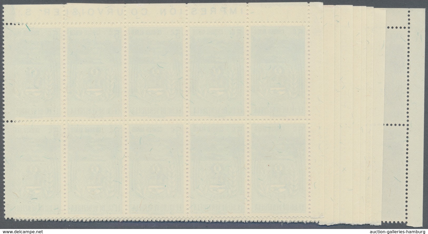 Venezuela: 1952, Coat Of Arms 'SUCRE' Airmail Stamps Complete Set Of Nine In Blocks Of Ten From Uppe - Venezuela