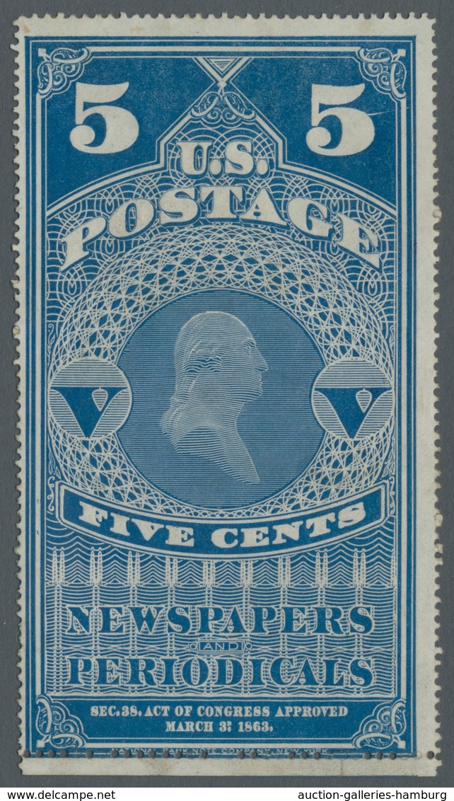 Vereinigte Staaten Von Amerika - Zeitungsmarken: 1867, Newspaper And Periodical Stamps, 5 Cents Blue - Newspaper & Periodical