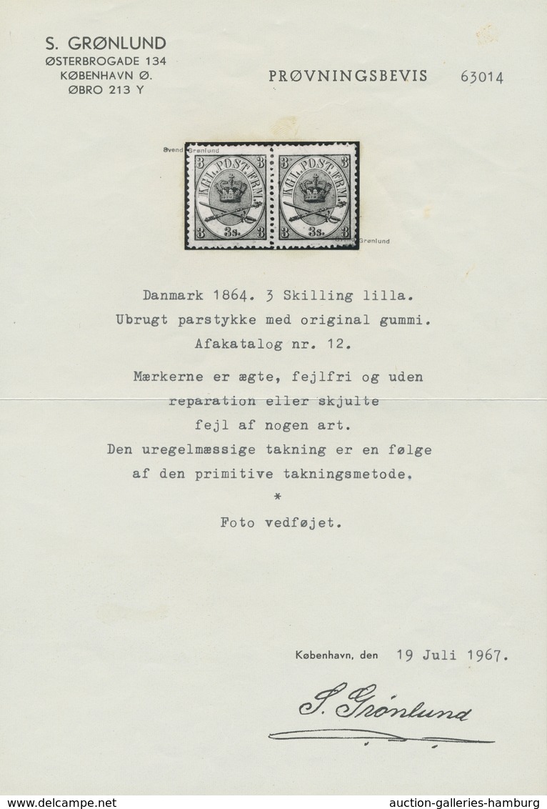 Dänemark: 1870, 3 S. Kroninsignien Lila, Gez. 13 :12 1/2 Ungebraucht In Waagerechtem Paar. Sehr Fris - Usado