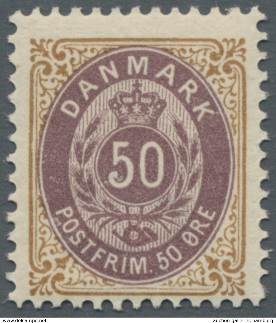 Dänemark: 1875-1903, Freimarken `Ziffern im Rahmen', 25 Werte ungebraucht, davon 23 mit Falz, zwei W
