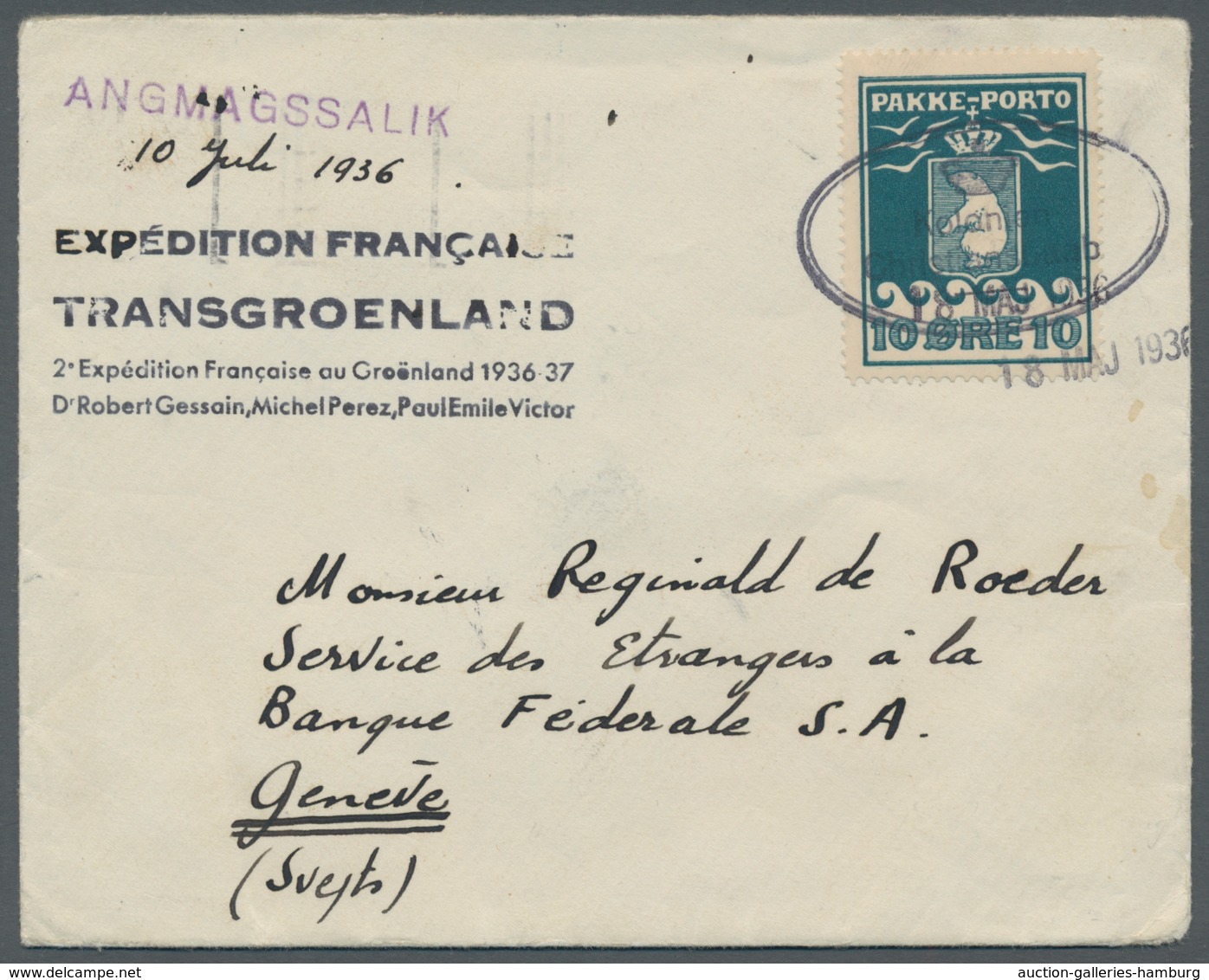 Dänemark - Grönland: 1936, Einer Von Bisher Drei Bekannten Belegen Der Französischen "Trans-Grönland - Briefe U. Dokumente