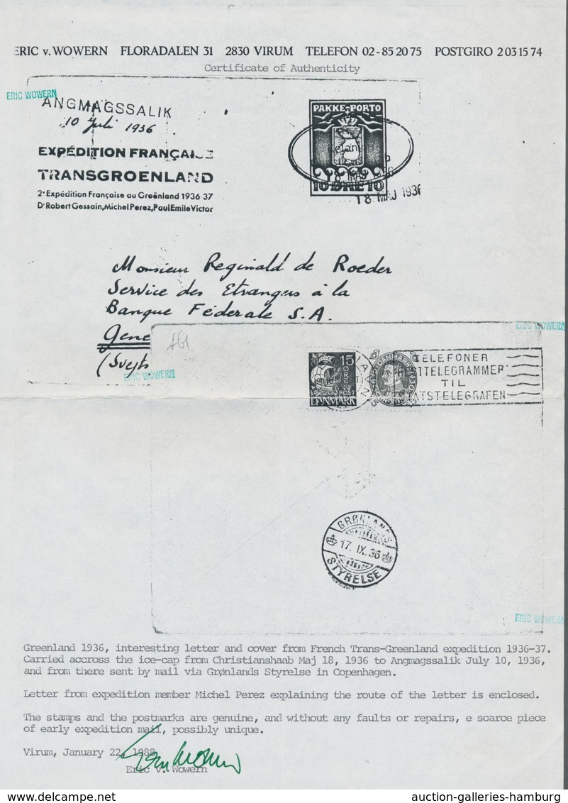 Dänemark - Grönland: 1936, Einer Von Bisher Drei Bekannten Belegen Der Französischen "Trans-Grönland - Cartas & Documentos