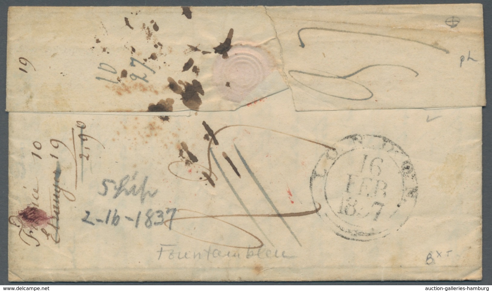 Frankreich - Vorphila: 1837, Brief Mit Komplettem Inhalt Aus Fontainebleau Nach Canton/Missisippi, ü - 1849-1876: Classic Period