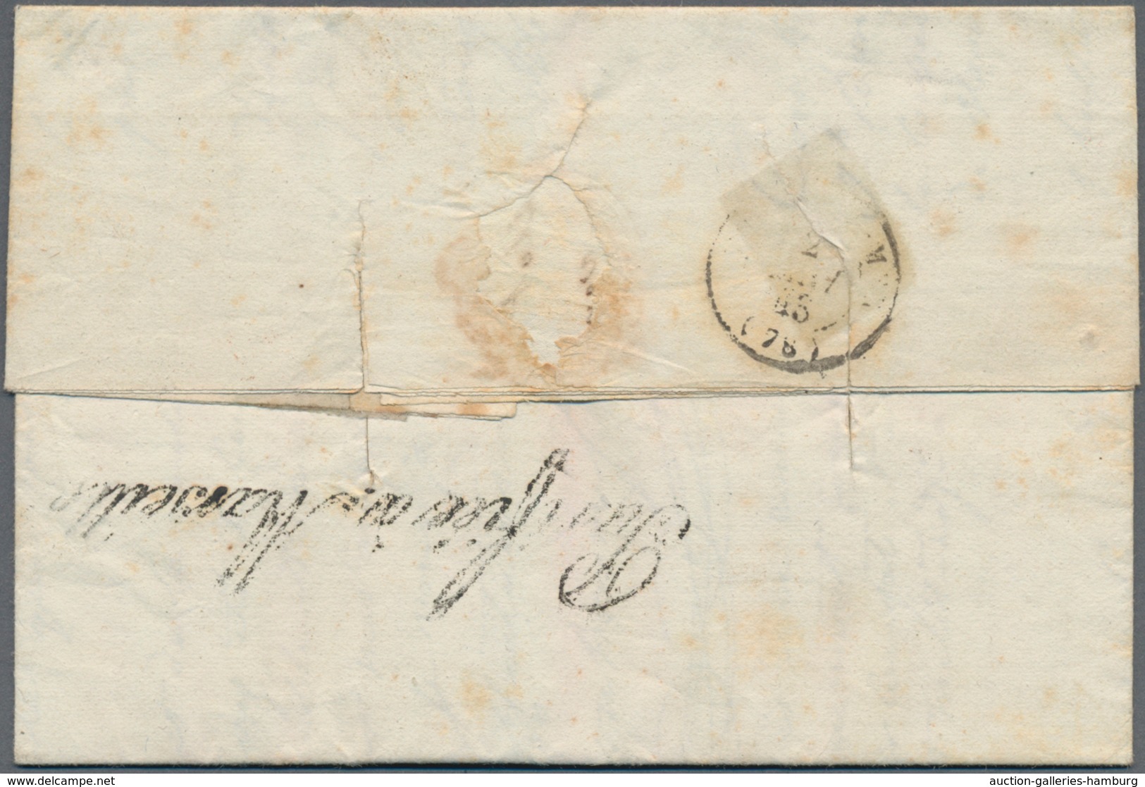 Frankreich - Vorphila: 1843, Folded Letter Written In SMYRNA With Cholera Desinfecting Slots Address - 1849-1876: Periodo Clásico