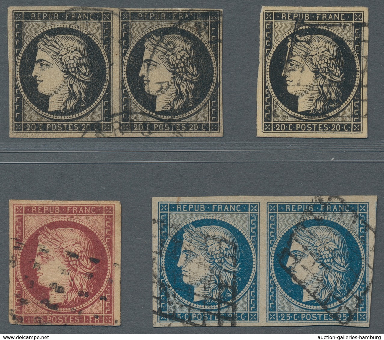 Frankreich: 1849-50, Kleines Lot Der 1. Ausgabe Mit Der 20 C. Einzeln (3y) Und Im Paar (3x, Mit Atte - Used Stamps