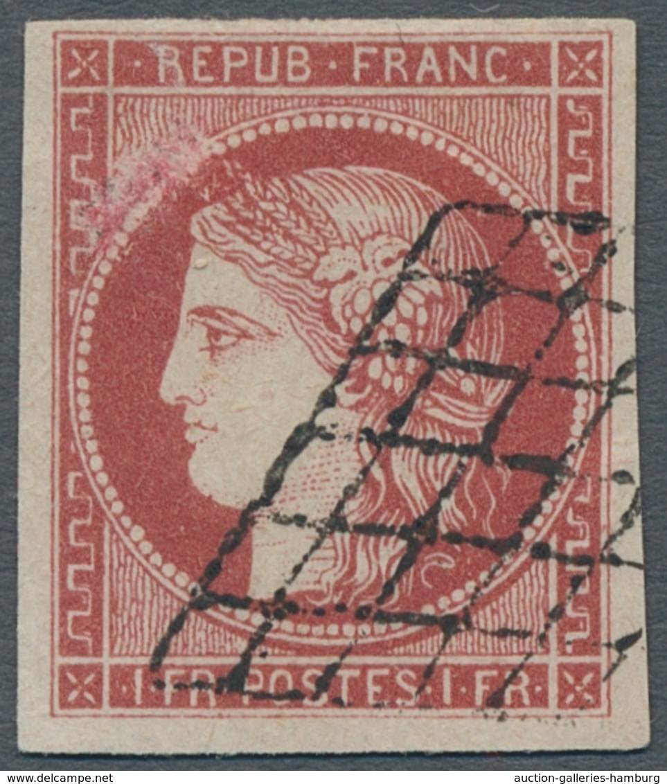 Frankreich: 1849, Ceres 1 Franc Karmin Vollrandig Geschnitten Entwertet Mit Gitterrautenstempel. Die - Used Stamps