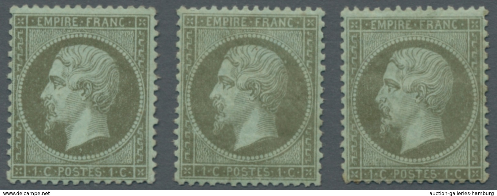 Frankreich: 1862, "Napoleon III." Partie Von 3 Werten Der 1 Centime Mit Einem Ungebauchten Wert Mit - Used Stamps