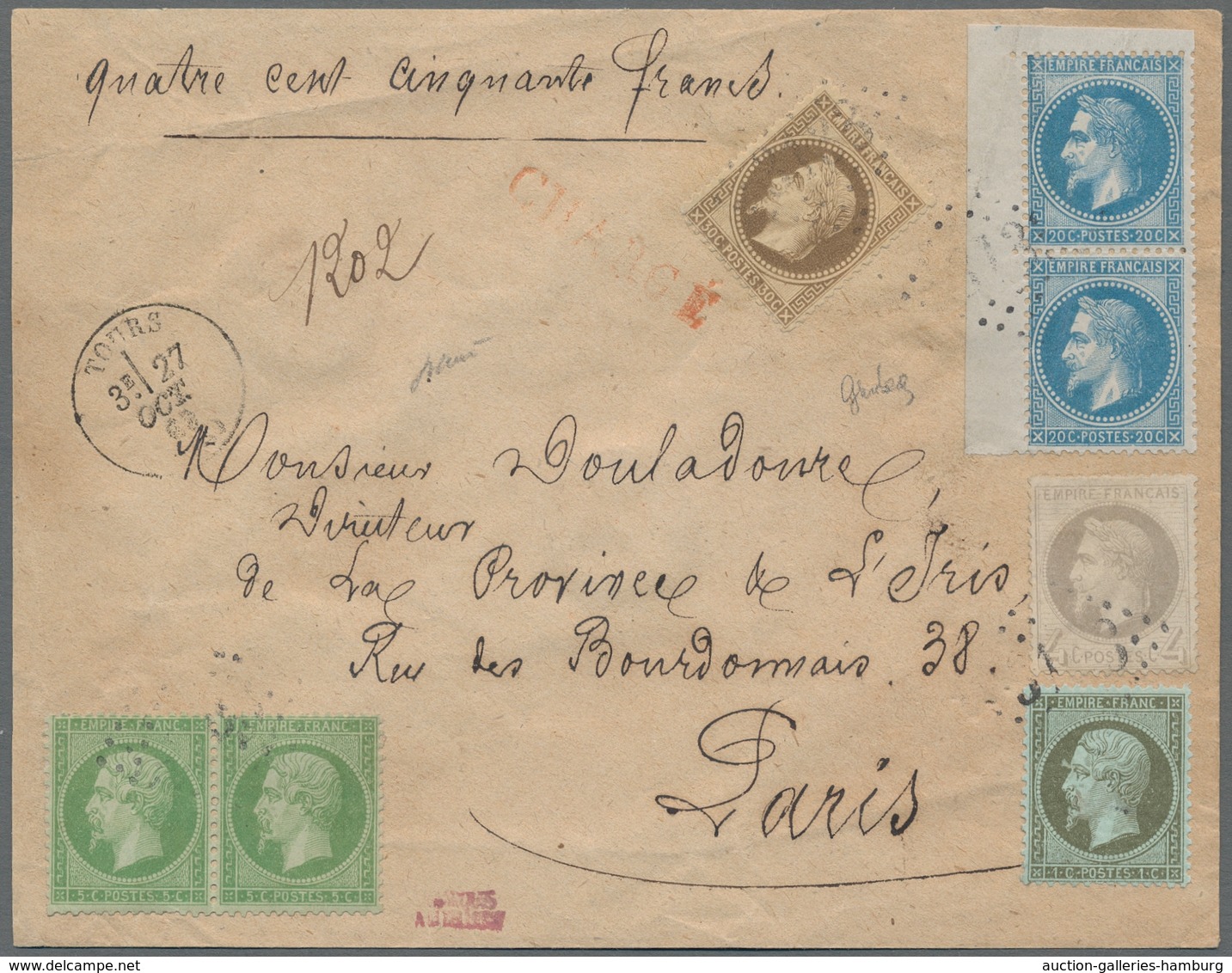 Frankreich: 1862, Colour-fresh Five-colour Franking On Insured Letter For 450 Francs From TOURS 27 O - Usados