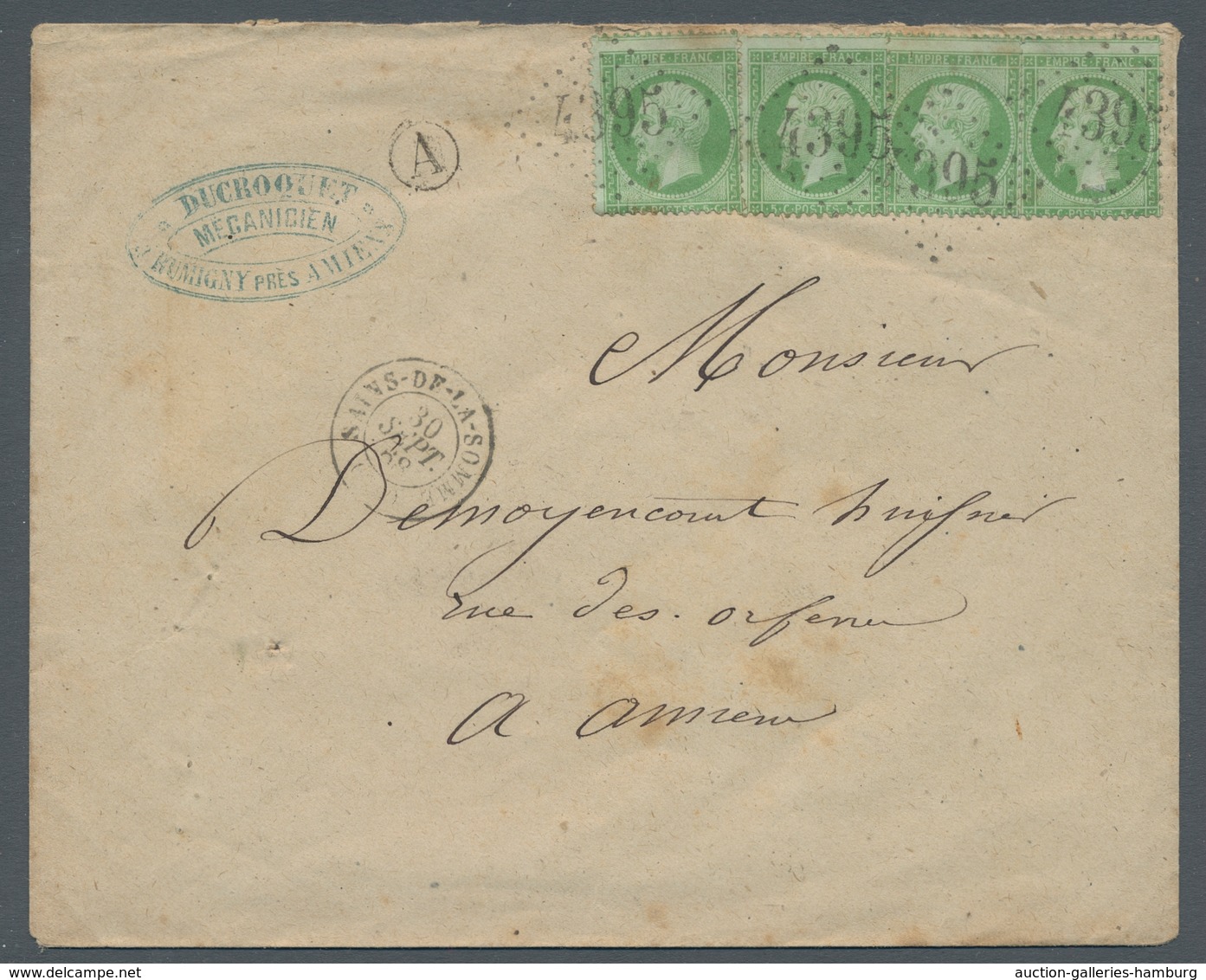 Frankreich: 1862, "Napoleon III." Vier Stück Der 5 Centime Grün Gezähnt Alle Entwertet Mit Nummernst - Used Stamps