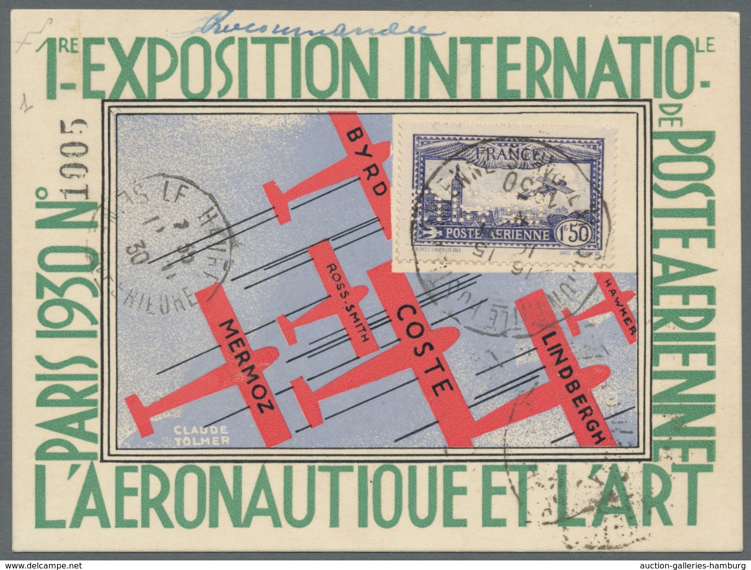 Frankreich: 1930, 1,50 Fr. Flugpostmarke Mit Durchlochung "E.I.P.A. 30", Auf Nummerierter R- Austell - Used Stamps