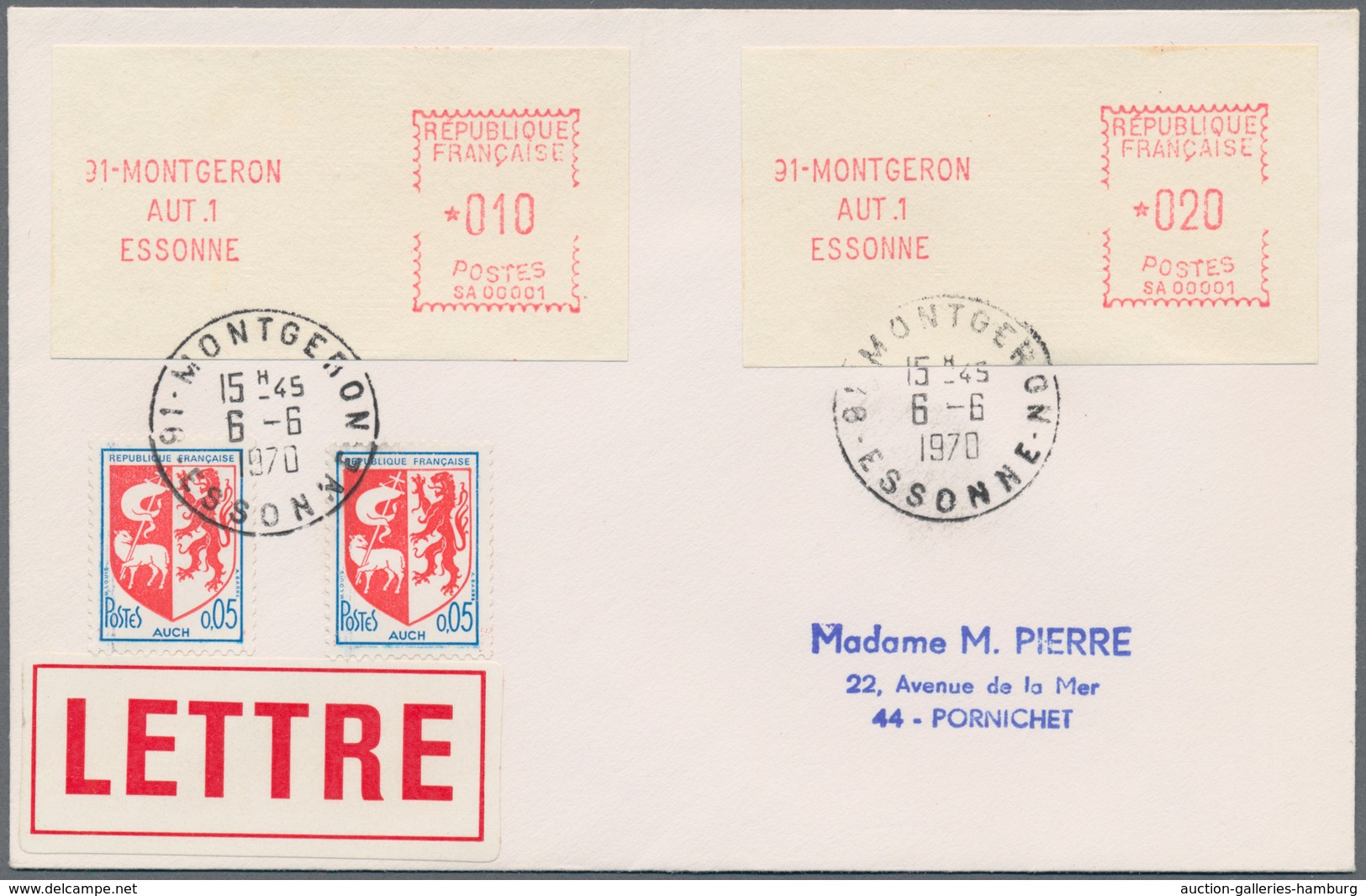 Frankreich - Automatenmarken: 1970, Montgeron "SA 00001", 0.10fr. And 20fr., Both Type 2 In Combinat - Otros & Sin Clasificación