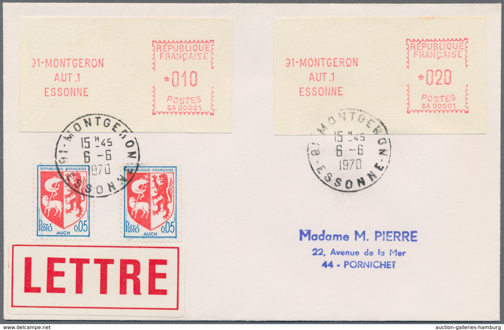 Frankreich - Automatenmarken: 1970, Montgeron "SA 00001", 0.10fr. And 20fr., Both Type 2 In Combinat - Other & Unclassified