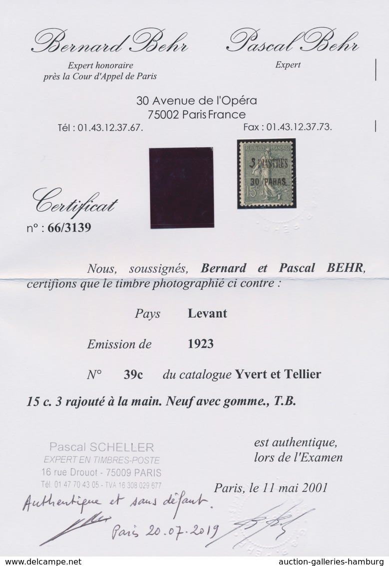 Französische Post In Der Levante: 1923, Provisional Handstamp Overprint Of Constantinople "3 PIASTRE - Other & Unclassified