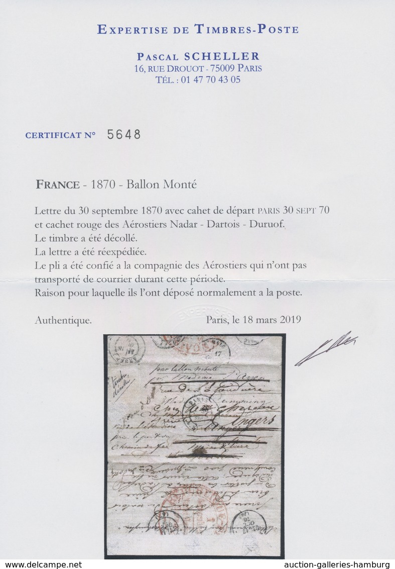 Frankreich - Ballonpost: BALLON MONTÉ 1870 - Entire Letter Dated Inside "Sept 30" With Red Cachet Of - 1960-.... Cartas & Documentos