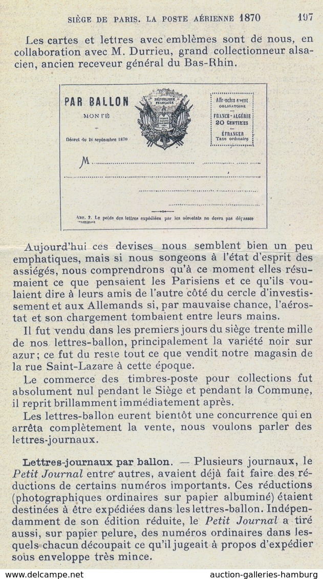 Frankreich - Ballonpost: 1872 THE ONLY KNOWN POSTALLY USED EXAMPLE OF THE PROPAGANDA "PAR BALLON MON - 1960-.... Cartas & Documentos