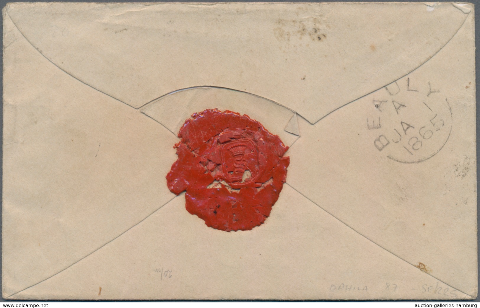 Gibraltar: 1864, Envelope Franked With 6 D Lilac Cancelled By The "A26" Obliterator With Cds "GIBRAL - Gibraltar