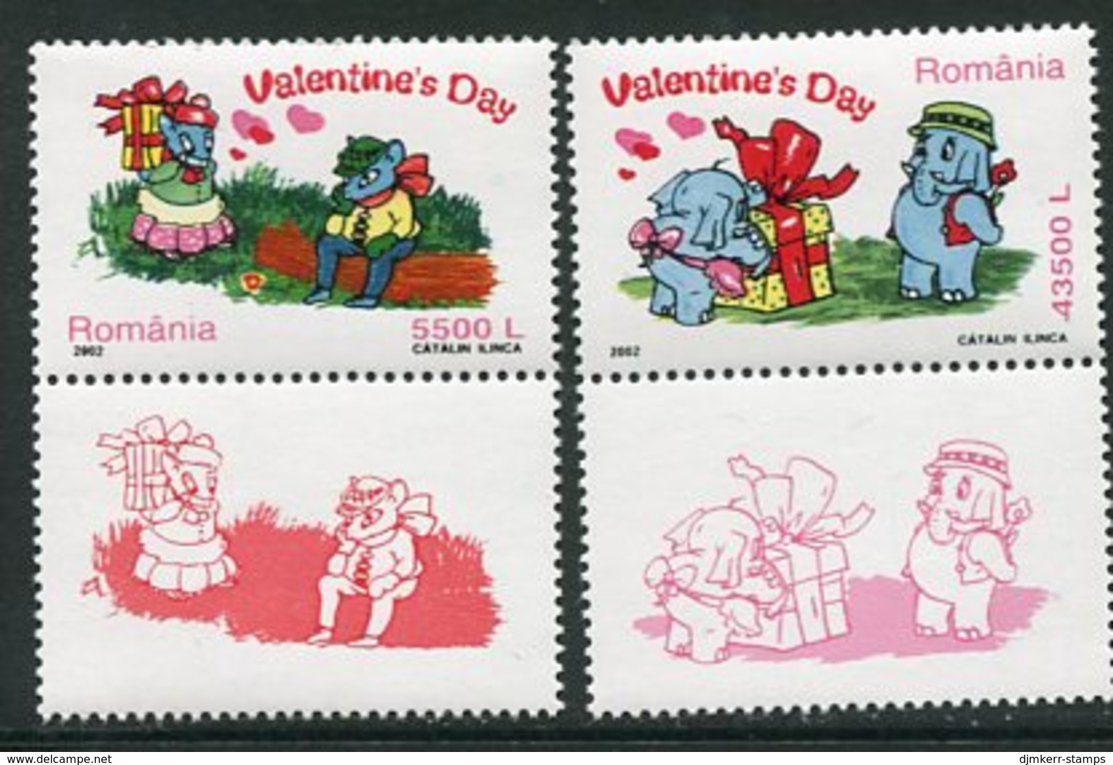 ROMANIA 2002 Valentines Day With Labels  MNH / **.  Michel 5639-40 Zf - Neufs