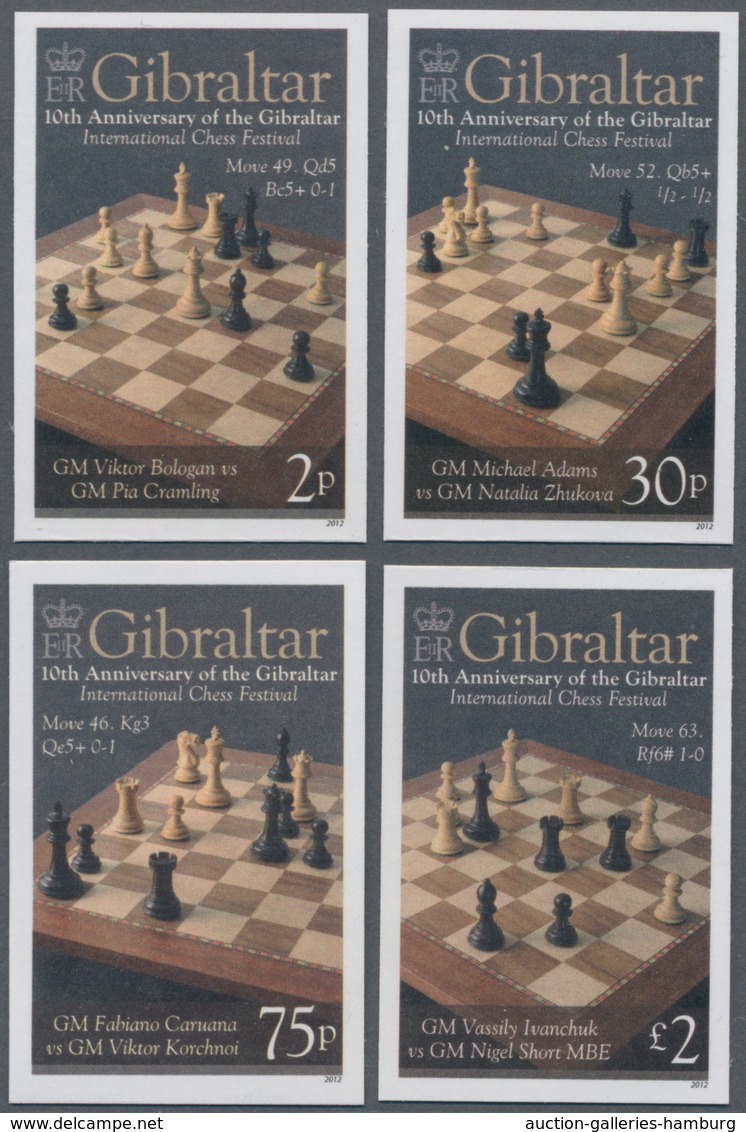 Gibraltar: 2012. Complete Set (4 Values) "10th International Chess Festival Of Gibraltar" In IMPERFO - Gibilterra