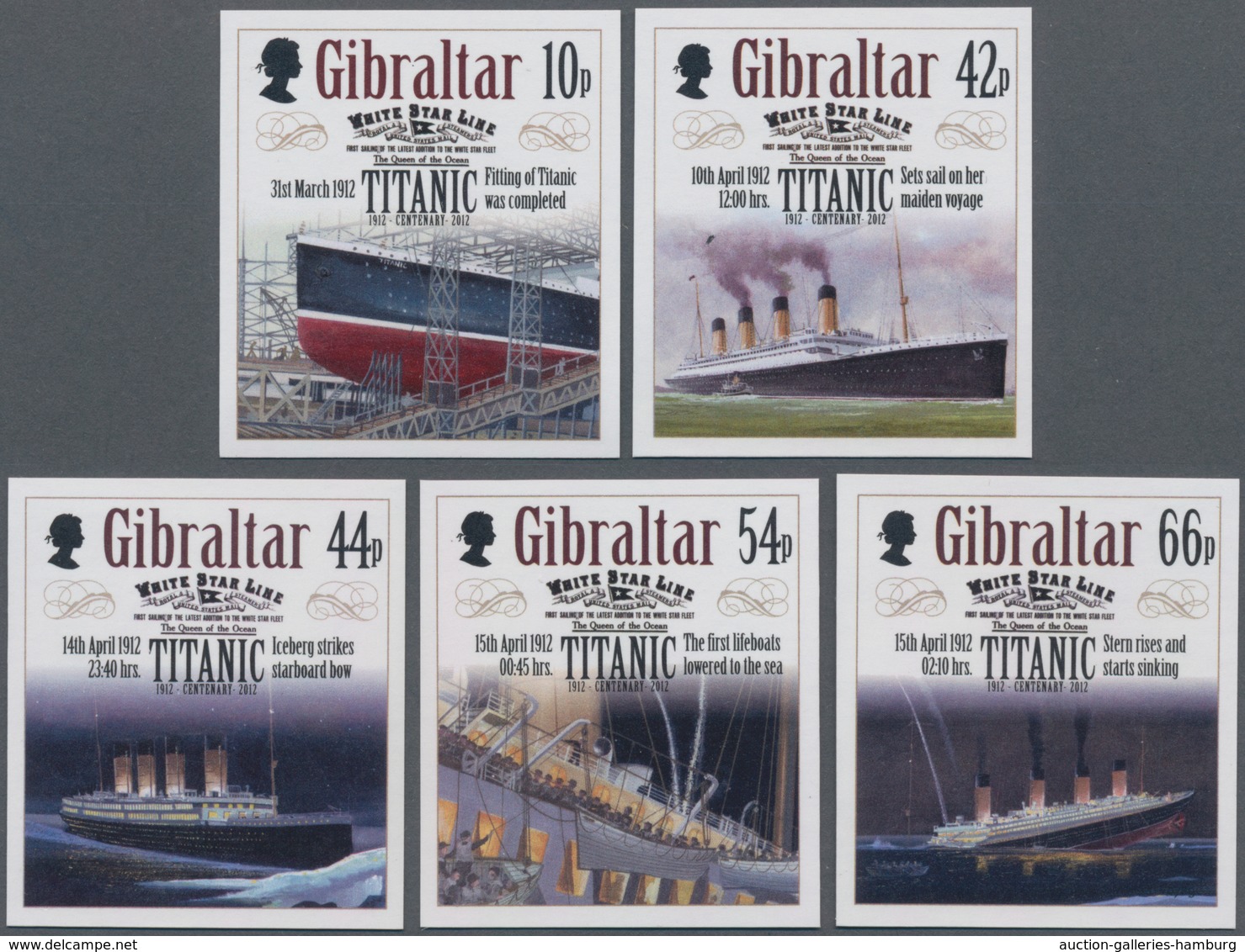 Gibraltar: 2012. Complete Set (5 Values) "100th Anniversary Of The Sinking Of The TITANIC" In IMPERF - Gibraltar