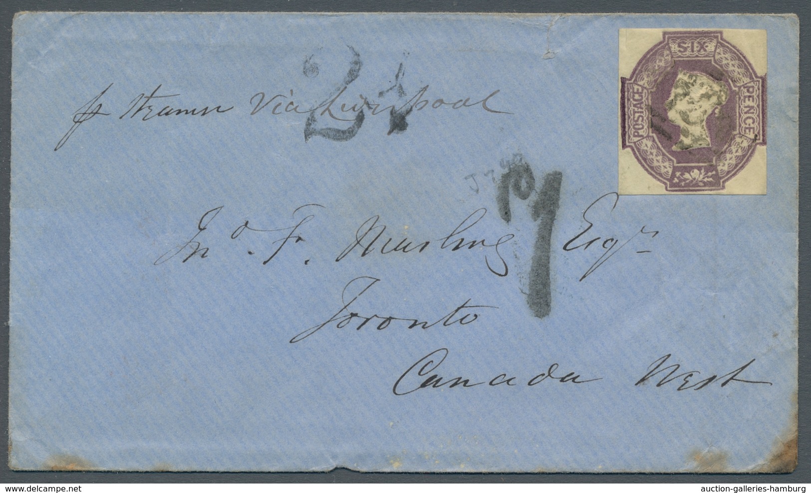 Großbritannien: 1855, 6 Pence Dull Lilac, Cut-square Generously On A Letter From Liverpool To Toront - Otros & Sin Clasificación