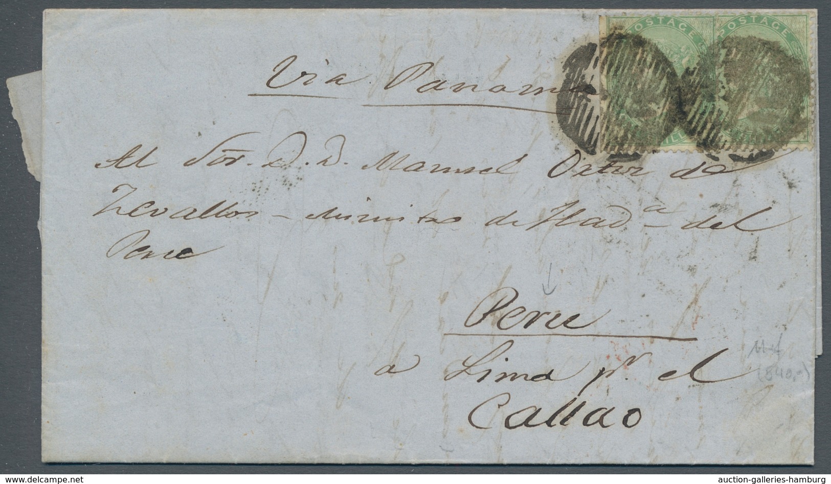 Großbritannien: 1856, "1 P. Green", Two Values As "staircase Franking" On Complete Folded Letter Fro - Other & Unclassified