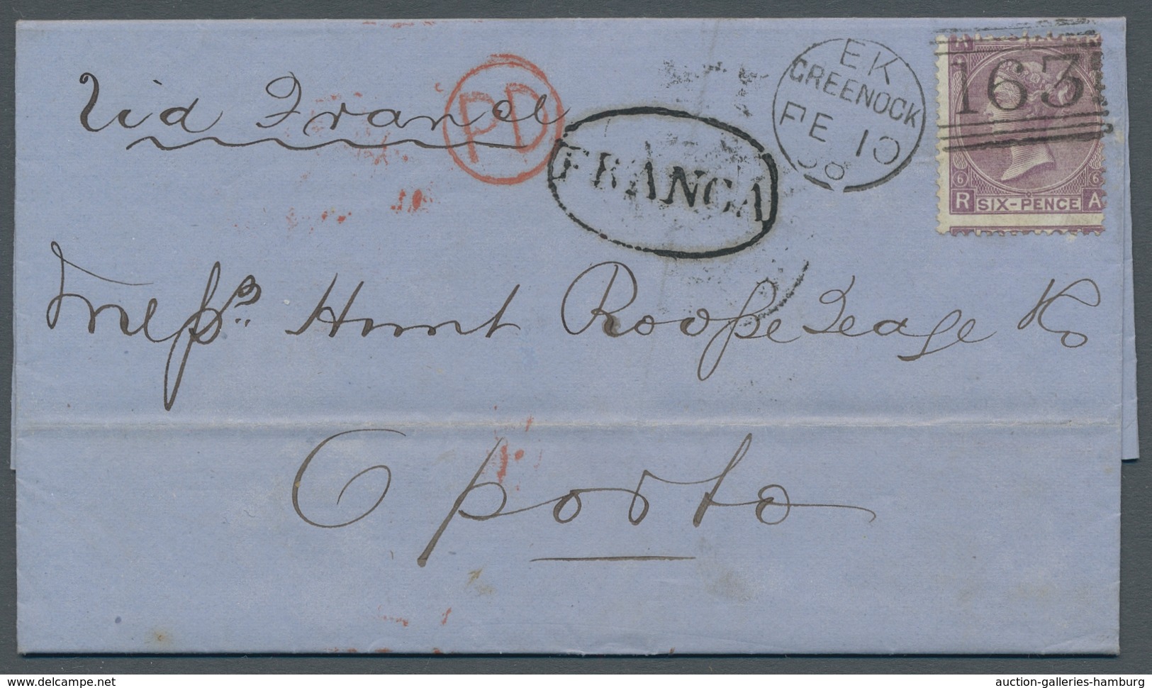 Großbritannien: 1867, 6 Pence Bright Violet, Stamp In Bright Colour On A Letter From Greenock To Opo - Otros & Sin Clasificación