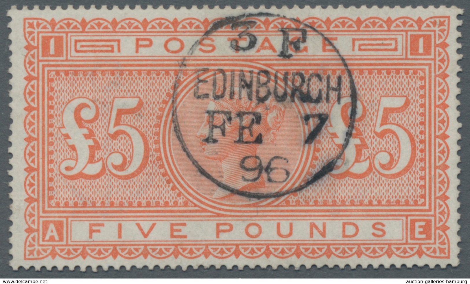 Großbritannien: 1882, Queen Victoria, Five Pounds Orange On White Paper, Very Clean Cancellation Wit - Otros & Sin Clasificación