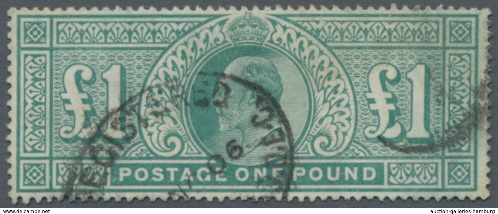 Großbritannien: 1902, Edward VII., One Pound Green, Cancelled With Oval Stamp For Registered Mail "R - Otros & Sin Clasificación