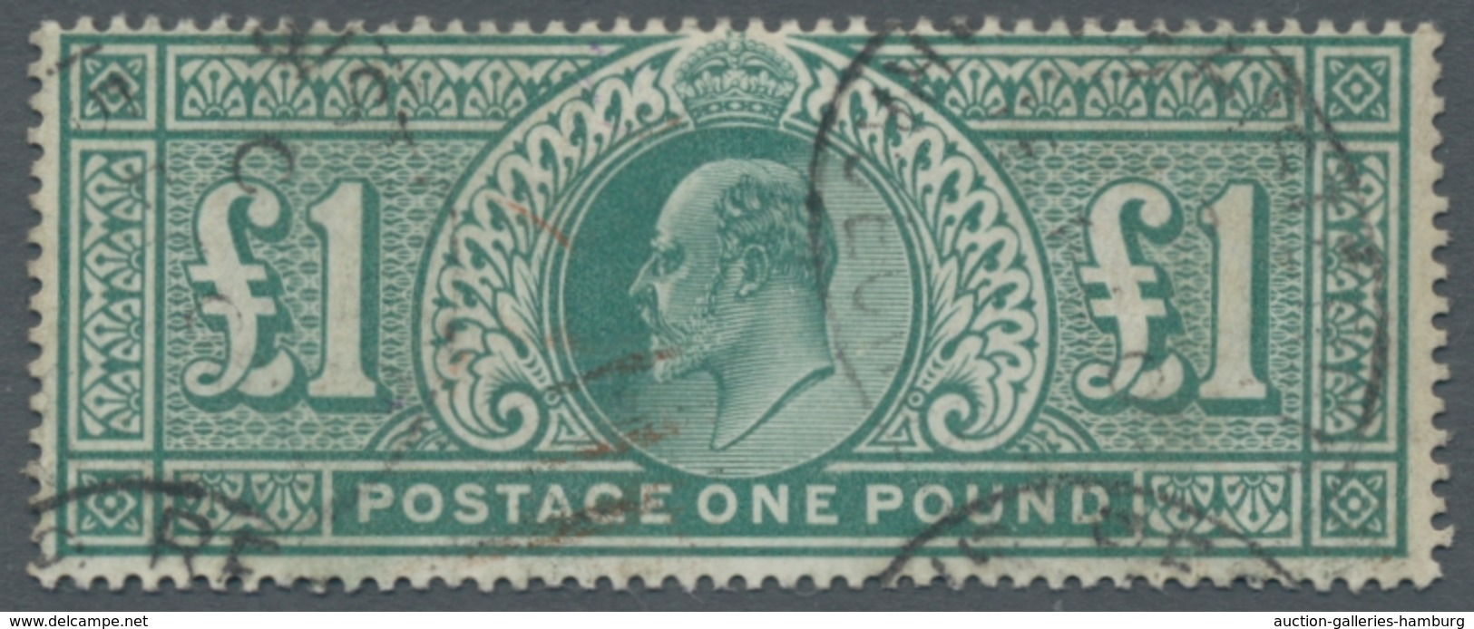 Großbritannien: 1902, Edward VII., One Pound Green, Cancelled With Somewhat Illegible Oval Stamp For - Otros & Sin Clasificación