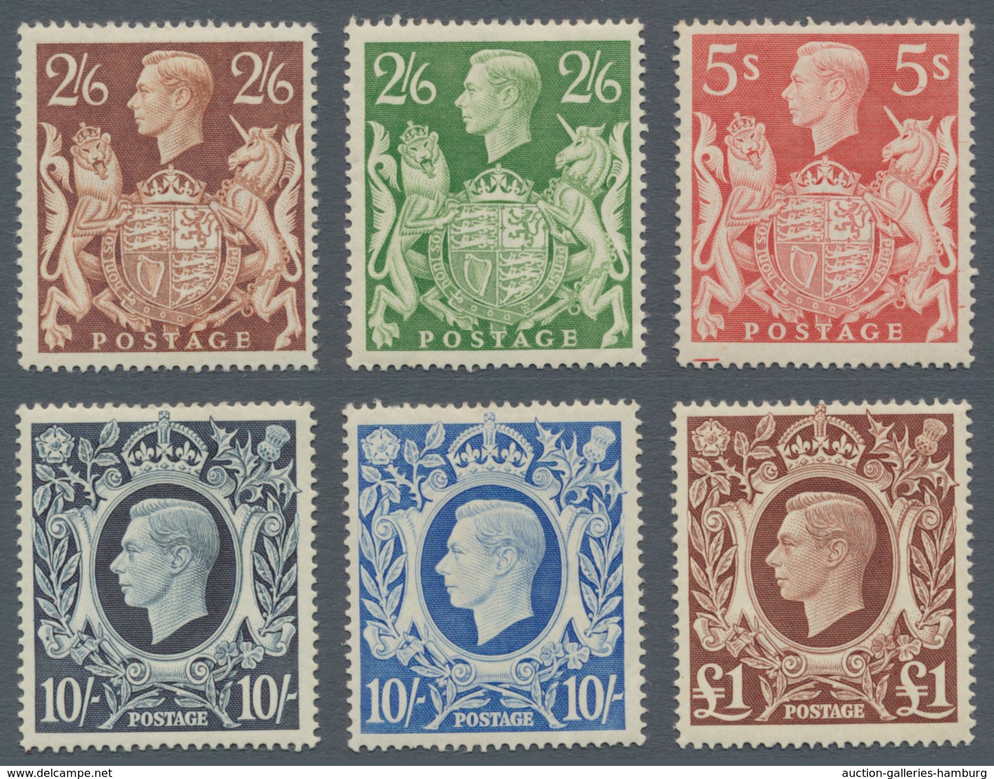 Großbritannien: 1939/1948, KGVI Definitives Complete Set Of Six, Mint Hinged (10s. Dark Blue Addit. - Other & Unclassified