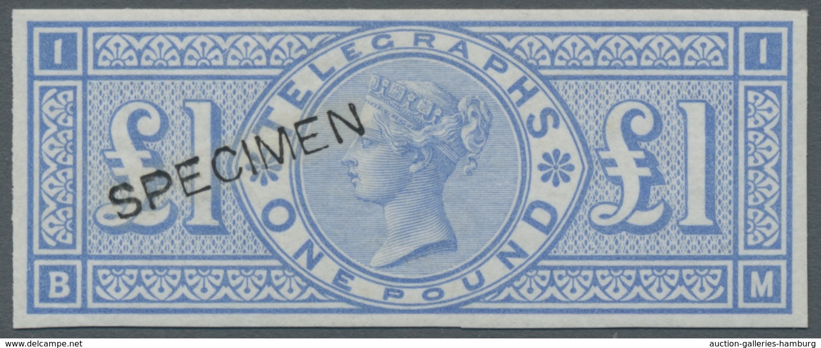 Großbritannien - Telegrafenmarken: 1877, Queen Victoria, Telegraph Stamp One Pound, Imperforated Col - Otros & Sin Clasificación