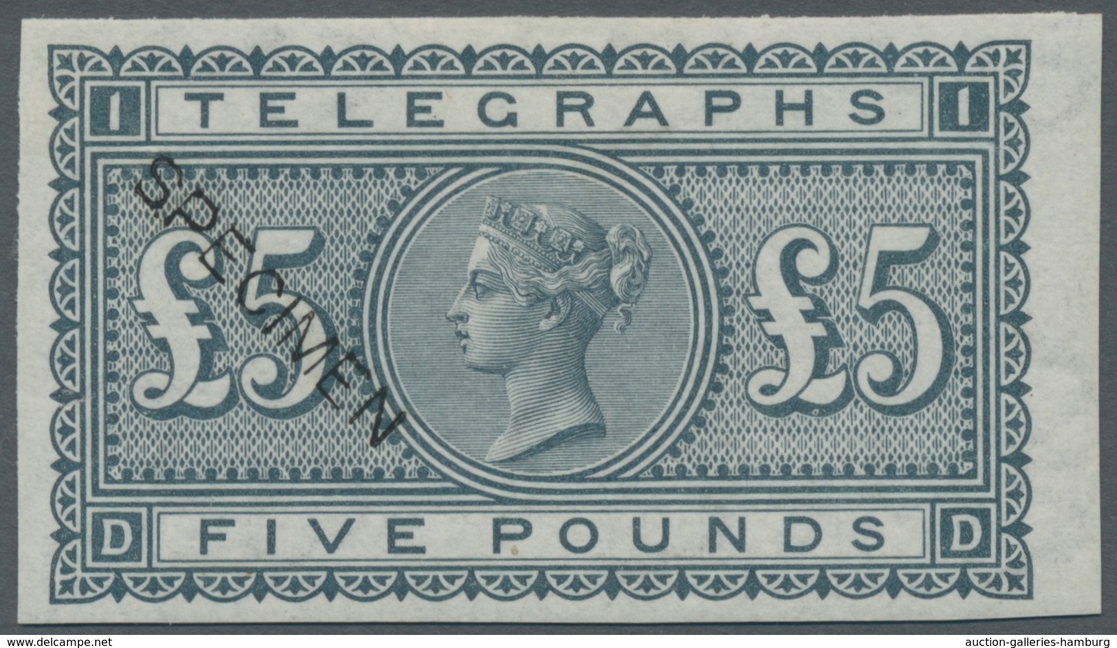 Großbritannien - Telegrafenmarken: 1877, Queen Victoria, Telegraph Stamp Five Pounds, Imperforated C - Otros & Sin Clasificación