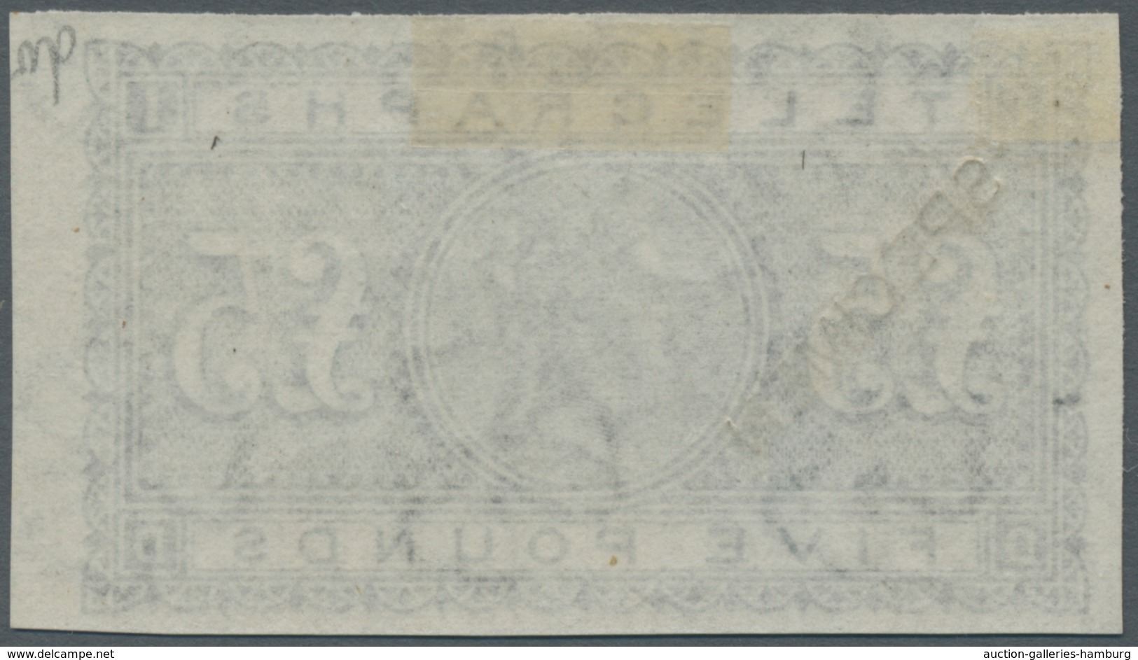 Großbritannien - Telegrafenmarken: 1877, Queen Victoria, Telegraph Stamp Five Pounds, Imperforated C - Otros & Sin Clasificación