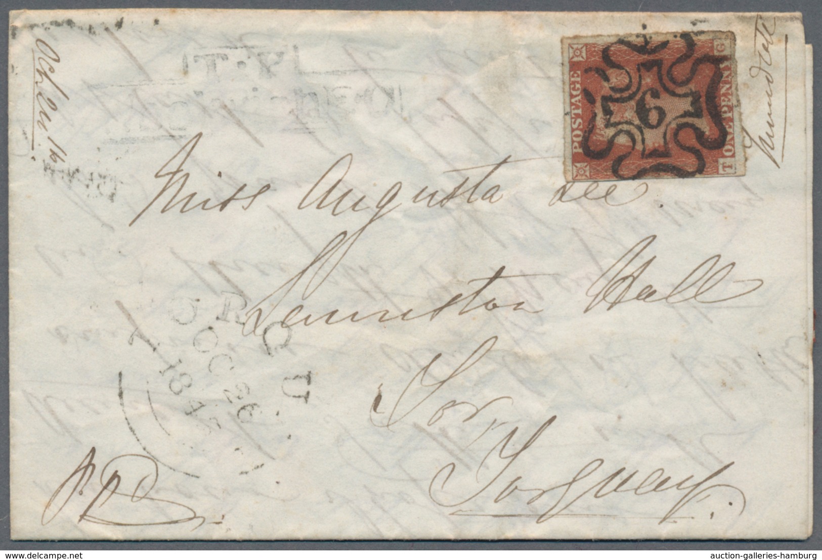Großbritannien - Stempel: 1843, Folded Letter To Torquai Franked With 1 D Red With Touched To Full M - Marcofilia