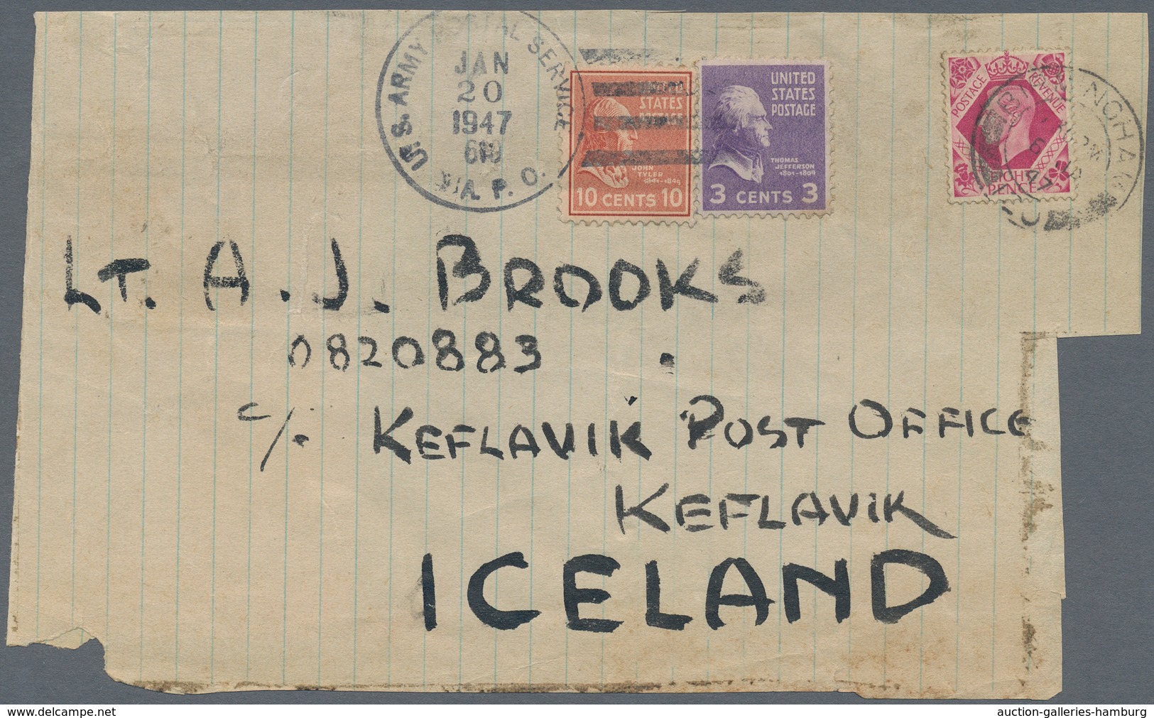 Island: 1947, Parcel Front GB To Iceland. GB 8d Cancelled By Cds " BIRMINGHAM 6 JA 47 " For Rate To - Other & Unclassified