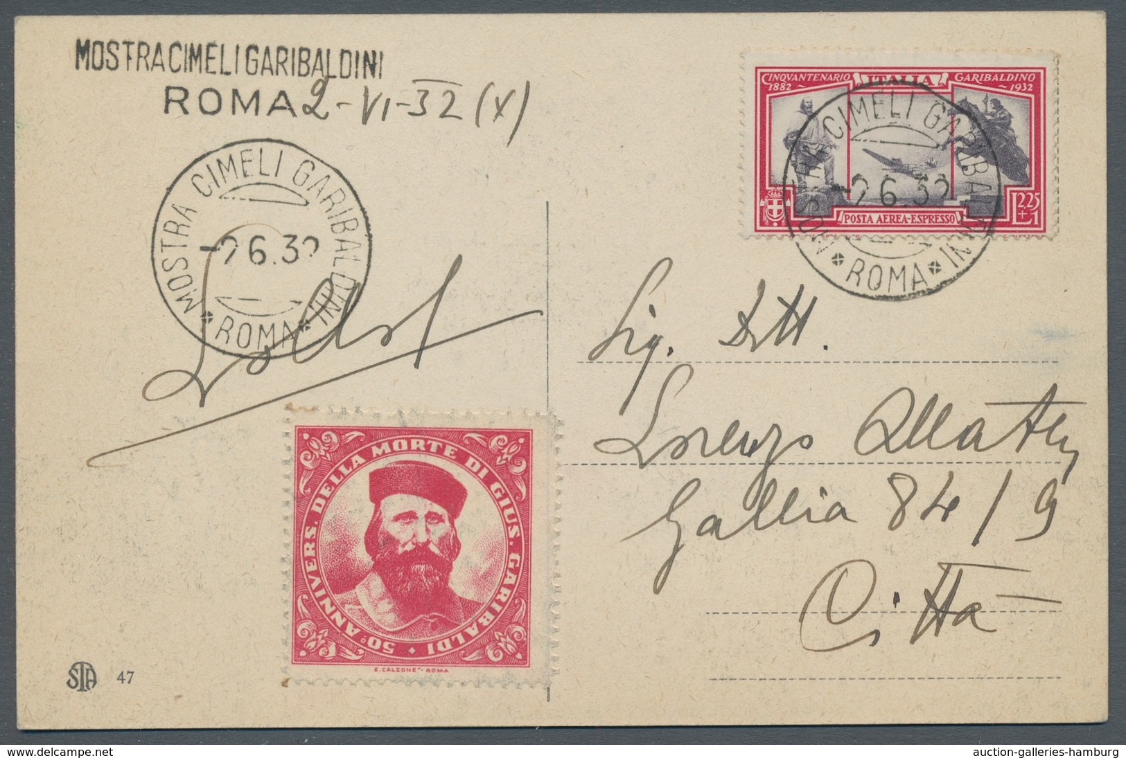 Italien: 1932, 2,25 L Flugpostmarke Auf Garibaldi-Fotokarte Mit Roter Vignette U. SSt "Mostra Cimeli - Marcofilía