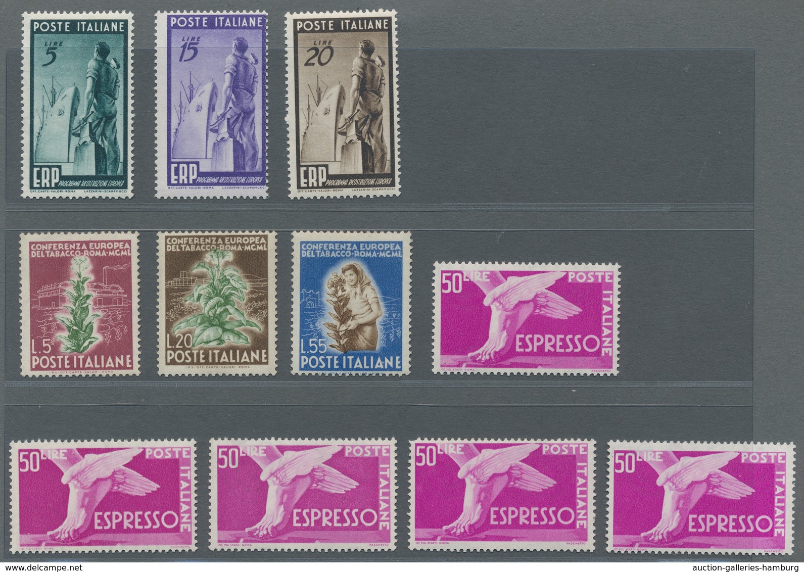 Italien: 1949-1951, Marshallplan (ERP), Europäische Tabakkonferenz Postfrisch, Eilmarke 5 Mal Postfr - Marcofilía