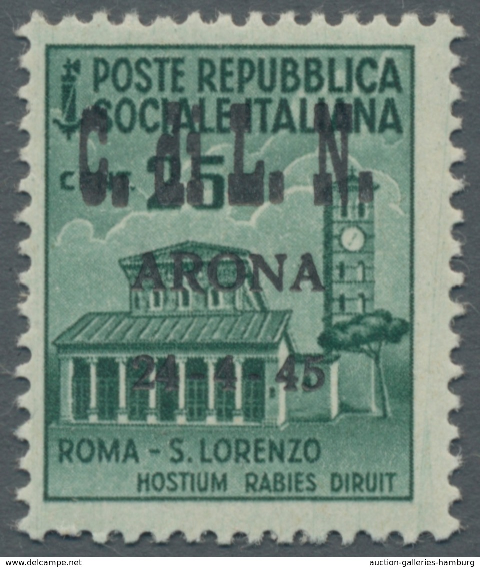 Italien - Lokalausgaben 1944/45 - Arona: 1945, Overprint On Definitives, Complete Set In Faultless Q - Emisiones Locales/autónomas