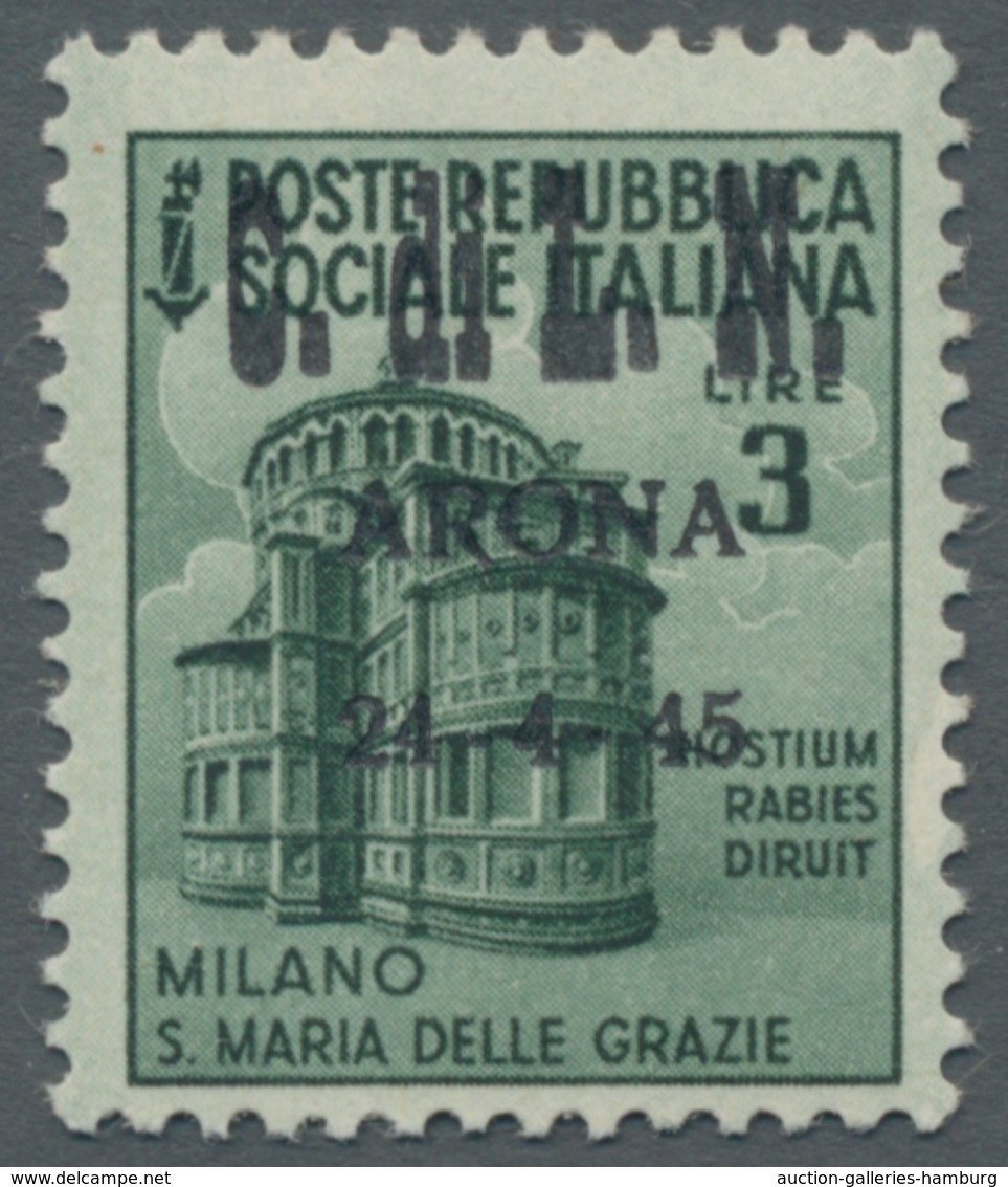 Italien - Lokalausgaben 1944/45 - Arona: 1945, Overprint On Definitives, Complete Set In Faultless Q - Emisiones Locales/autónomas